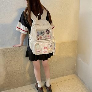 Ita Bag Backpack, Customizable Badge Bag, Versatile Ita Bag, Clear Window Pin Display Backpack, School Backpack, Anime Collector’s Rucksack