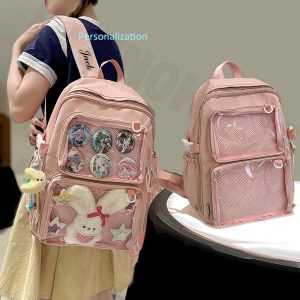 Ita Bag Backpack, Customizable Badge Bag, Versatile Ita Bag, Clear Window Pin Display Backpack, School Backpack, Anime Collector’s Rucksack