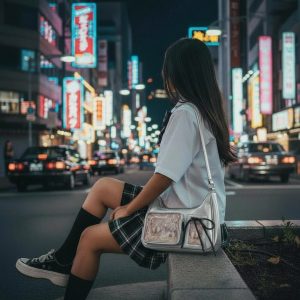 Ita Bag Y2K , Kawaii Black PU Leather Crossbody Purse