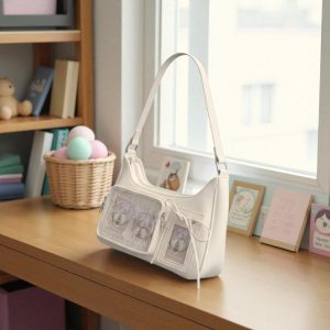 Ita Bag Y2K , Kawaii Black PU Leather Crossbody Purse