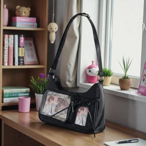 Ita Bag Y2K , Kawaii Black PU Leather Crossbody Purse