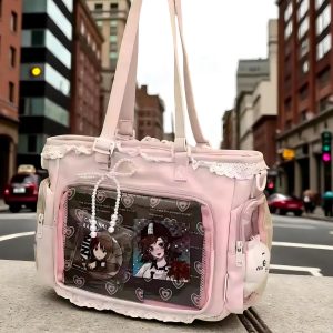 Ita multicolored bag with insert, anime shoulder bag, window bag for pins, kawaii itabag cosplay, messenger bag
