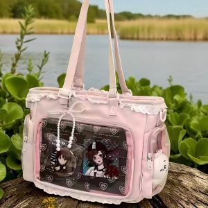Ita multicolored bag with insert, anime shoulder bag, window bag for pins, kawaii itabag cosplay, messenger bag