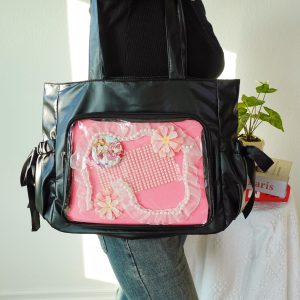 Ita Tote Bag with Clear Window | Cute Kawaii Ruffle Display Bag | Shoulder Carry Tote for Anime Pin Collectors, Japanese Anime Itabags.