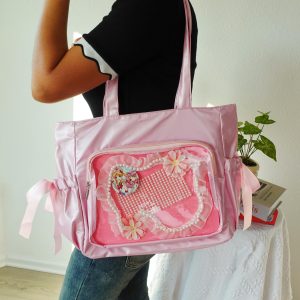 Ita Tote Bag with Clear Window | Cute Kawaii Ruffle Display Bag | Shoulder Carry Tote for Anime Pin Collectors, Japanese Anime Itabags.