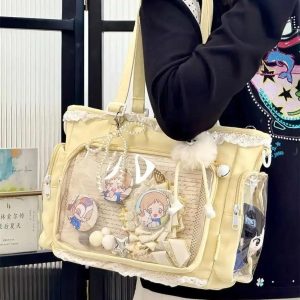 Japanese Ita Bag – Cute Transparent Lolita Shoulder Tote Crossbody for Anime Pins & Charms
