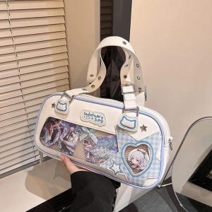 Japanese Ita Bag – Transparent Blue PU Leather Handbag, Harajuku Style