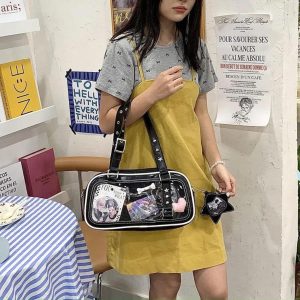 Japanese Ita Bag – Transparent Blue PU Leather Handbag, Harajuku Style