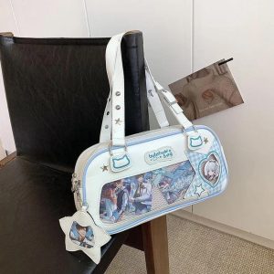 Japanese Ita Bag – Transparent Blue PU Leather Handbag, Harajuku Style