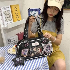 Japanese Ita Bag – Transparent Blue PU Leather Handbag, Harajuku Style