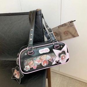 Japanese Ita Bag – Transparent Blue PU Leather Handbag, Harajuku Style
