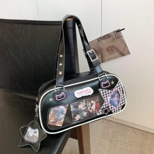 Japanese Ita Bag – Transparent Blue PU Leather Handbag, Harajuku Style