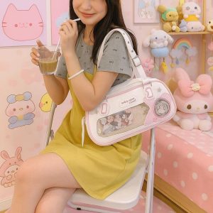 Japanese Ita Bag – Transparent Blue PU Leather Handbag, Harajuku Style