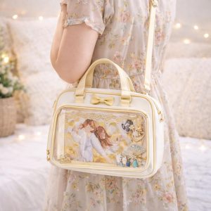 Japanese Ita Shoulder Bag with Transparent Window – Anime Pin Display Handbag