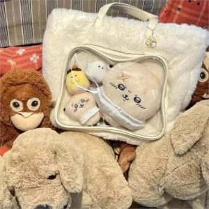 Japanese Pink Ita Bag | Transparent Plush Harajuku Tote Bag Kawaii Large Capacity Purse