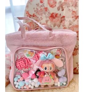 Japanese Pink Ita Bag | Transparent Plush Harajuku Tote Bag Kawaii Large Capacity Purse