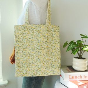 Japanese Style Embroidered Floral Tote Bag, Aesthetic Canvas Shoulder Bag, Romantic Totes, Cute Kawaii Totebag, Personalized Name Tote Bag.