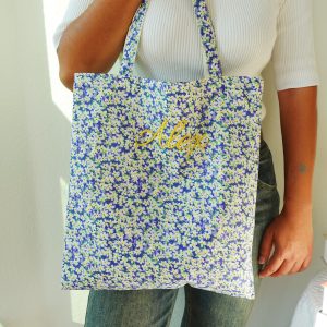 Japanese Style Embroidered Floral Tote Bag, Aesthetic Canvas Shoulder Bag, Romantic Totes, Cute Kawaii Totebag, Personalized Name Tote Bag.
