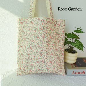 Japanese Style Embroidered Floral Tote Bag, Aesthetic Canvas Shoulder Bag, Romantic Totes, Cute Kawaii Totebag, Personalized Name Tote Bag.