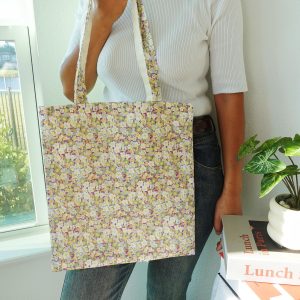 Japanese Style Embroidered Floral Tote Bag, Aesthetic Canvas Shoulder Bag, Romantic Totes, Cute Kawaii Totebag, Personalized Name Tote Bag.