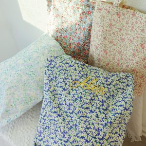 Japanese Style Embroidered Floral Tote Bag, Aesthetic Canvas Shoulder Bag, Romantic Totes, Cute Kawaii Totebag, Personalized Name Tote Bag.