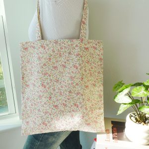 Japanese Style Embroidered Floral Tote Bag, Aesthetic Canvas Shoulder Bag, Romantic Totes, Cute Kawaii Totebag, Personalized Name Tote Bag.