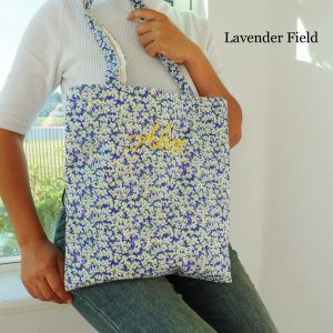 Japanese Style Embroidered Floral Tote Bag, Aesthetic Canvas Shoulder Bag, Romantic Totes, Cute Kawaii Totebag, Personalized Name Tote Bag.