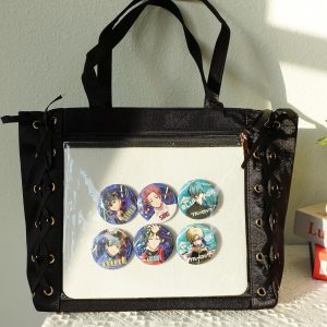 Kawaii Anime Ita Bag Tote, Lace-Up Side Clear window Pin Display Bag | Premium Fabric with Smooth Satin Finish | Pin Collector itaBag.