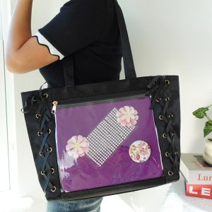 Kawaii Anime Ita Bag Tote, Lace-Up Side Clear window Pin Display Bag | Premium Fabric with Smooth Satin Finish | Pin Collector itaBag.