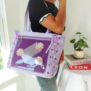 Kawaii Anime Ita Bag Tote, Lace-Up Side Clear window Pin Display Bag | Premium Fabric with Smooth Satin Finish | Pin Collector itaBag.