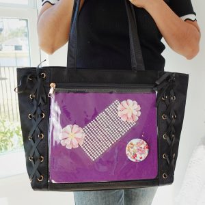 Kawaii Anime Ita Bag Tote, Lace-Up Side Clear window Pin Display Bag | Premium Fabric with Smooth Satin Finish | Pin Collector itaBag.