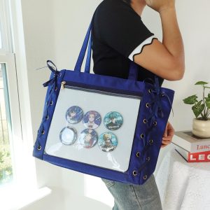 Kawaii Anime Ita Bag Tote, Lace-Up Side Clear window Pin Display Bag | Premium Fabric with Smooth Satin Finish | Pin Collector itaBag.