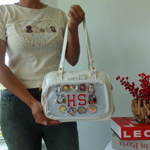 Kawaii Bow Ita Bag: Faux Leather Crossbody Pin Display with Two Inserts