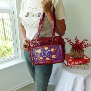 Kawaii Bow Ita Bag: Faux Leather Crossbody Pin Display with Two Inserts