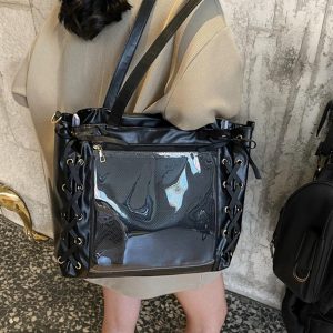 Kawaii Bow Ita Bag, Ribbon Window Crossbody Bag, Cute PU Display Bag for Pins & Plushies, Harajuku Shoulder Bag, Gift for Anime Lovers