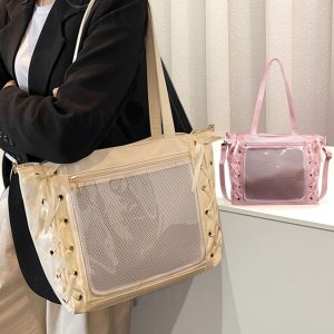 Kawaii Bow Ita Bag, Ribbon Window Crossbody Bag, Cute PU Display Bag for Pins & Plushies, Harajuku Shoulder Bag, Gift for Anime Lovers