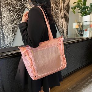 Kawaii Bow Ita Bag, Ribbon Window Crossbody Bag, Cute PU Display Bag for Pins & Plushies, Harajuku Shoulder Bag, Gift for Anime Lovers