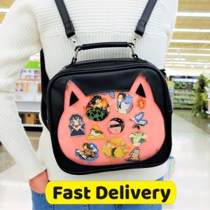 Kawaii Cat Ita Bag – 3-Way Wear Backpack, Crossbody & Shoulder Purse | Clear Window Anime Pin Display Bag, Cute Itabag Gift, ita cross body