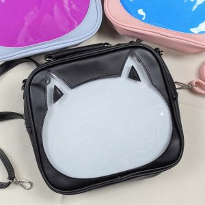 Kawaii Cat Ita Bag – 3-Way Wear Backpack, Crossbody & Shoulder Purse | Clear Window Anime Pin Display Bag, Cute Itabag Gift, ita cross body