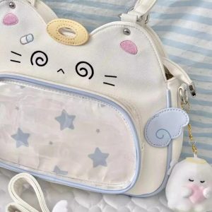 Kawaii Cat Ita Bag: PU Leather Crossbody Tote, Y2K Handbag