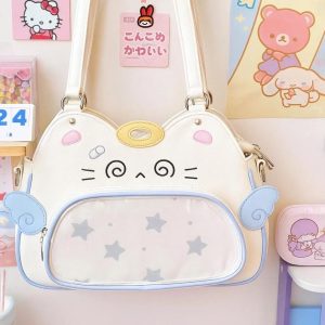 Kawaii Cat Ita Bag: PU Leather Crossbody Tote, Y2K Handbag