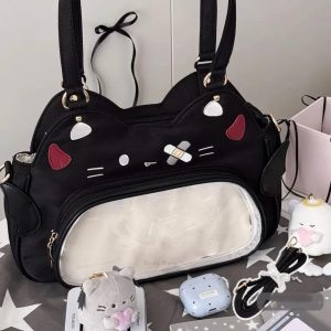 Kawaii Cat Ita Bag: PU Leather Crossbody Tote, Y2K Handbag