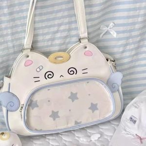 Kawaii Cat Ita Bag: PU Leather Crossbody Tote, Y2K Handbag