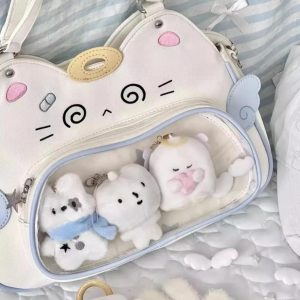 Kawaii Cat Ita Bag: PU Leather Crossbody Tote, Y2K Handbag