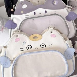 Kawaii Cat Ita Bag: PU Leather Crossbody Tote, Y2K Handbag