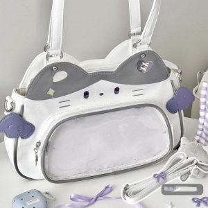Kawaii Cat Ita Bag: PU Leather Crossbody Tote, Y2K Handbag