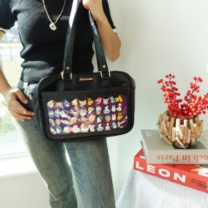 Kawaii Cute Ita Bag Crossbody, Wave Shaped Window Anime Cosplay Shoulder itaBag, Unique Purse, Pin Display Bag.
