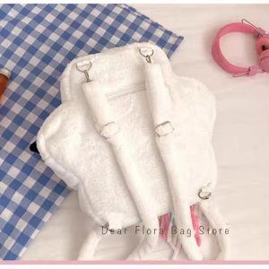 Kawaii Furry Paw Backpack – Y2K Plush Crossbody Knapsack