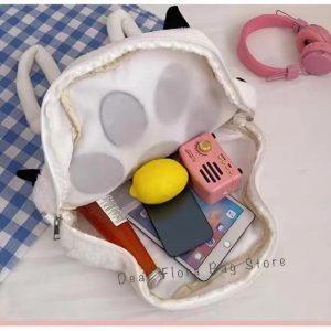 Kawaii Furry Paw Backpack – Y2K Plush Crossbody Knapsack