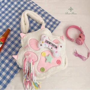 Kawaii Furry Paw Backpack – Y2K Plush Crossbody Knapsack